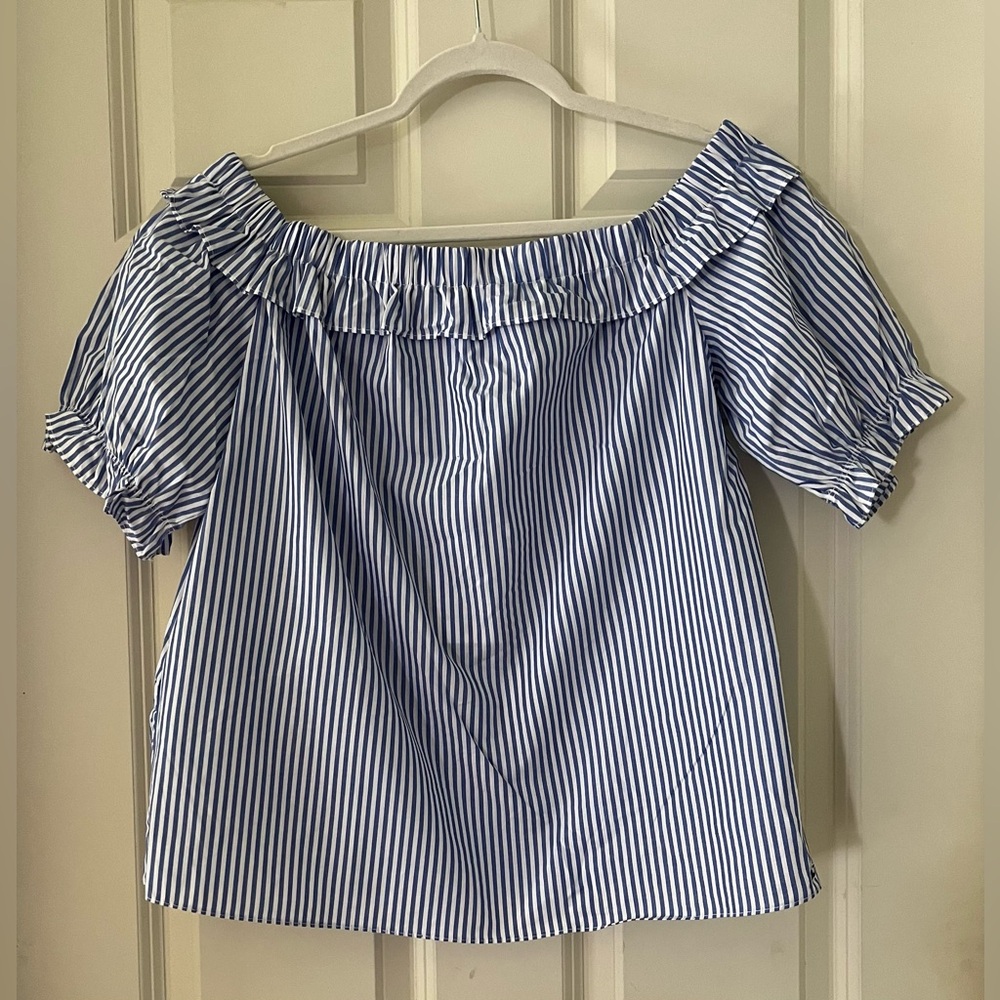 NWT Medium Vineyard Vines Blue & White Striped Off the Shoulder Bardot Top